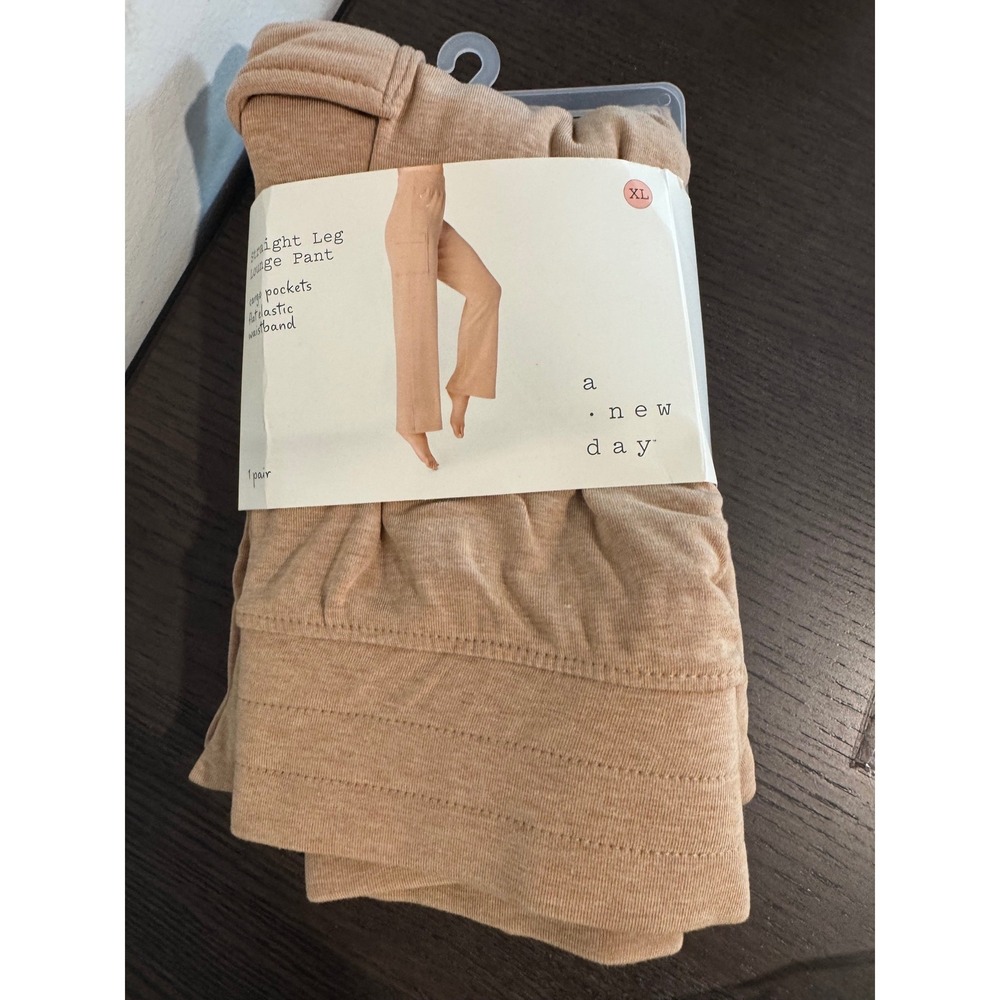 A New Day Straight Leg Lounge Pant Womens XL‎ Tan Elastic Waist Cargo Pockets